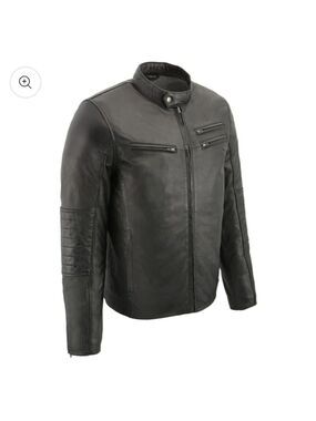 NWT MILWAUKEE LEATHER SFM1806 MEN'S BLACK EURO COLLAR CAFE STYLE LEATHER JACKET